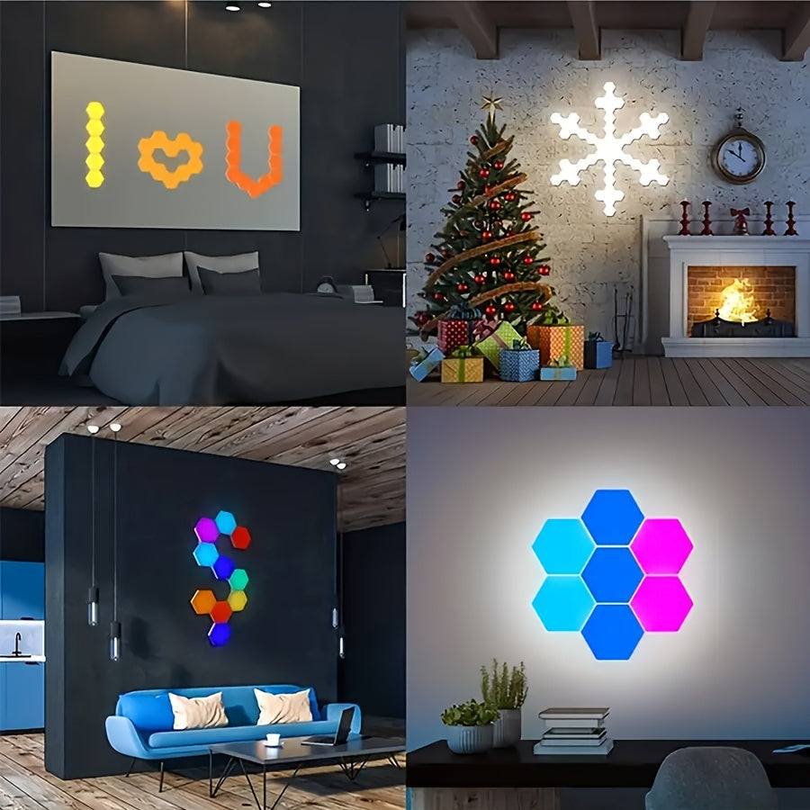 AmbiSync HexaGlow 10pc LED Wall Lights: USB-Powered, 16 Colors, App & Music Control, Remote, Modern Decor Lighting