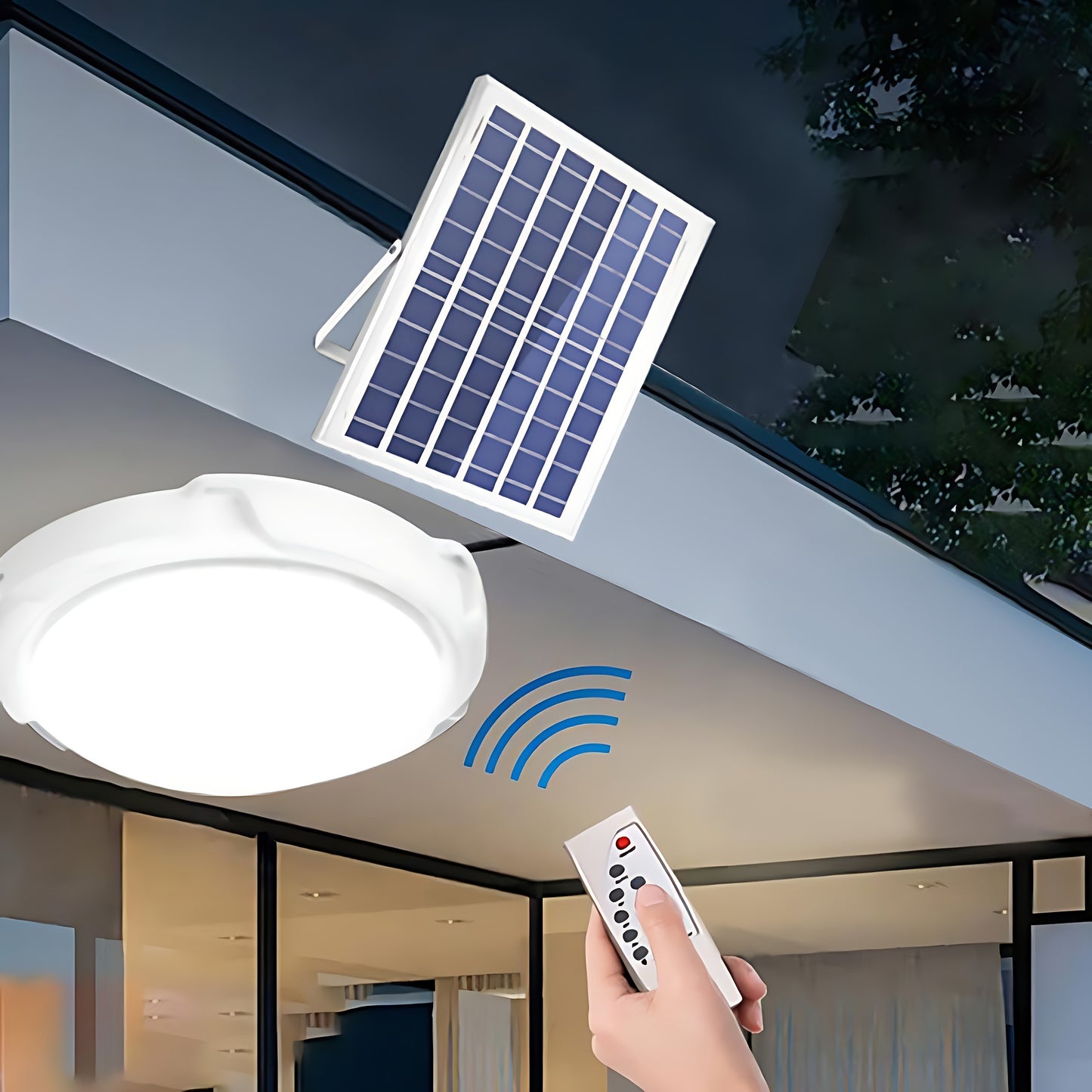 1pc Solar-Powered Sconce Ceiling Light - Wireless Remote Control, Water-Resistant, Infrared Sensor, Lithium Battery - Indoor Balcony Garden Decoration, Home Porch Smart Lighting Solution
