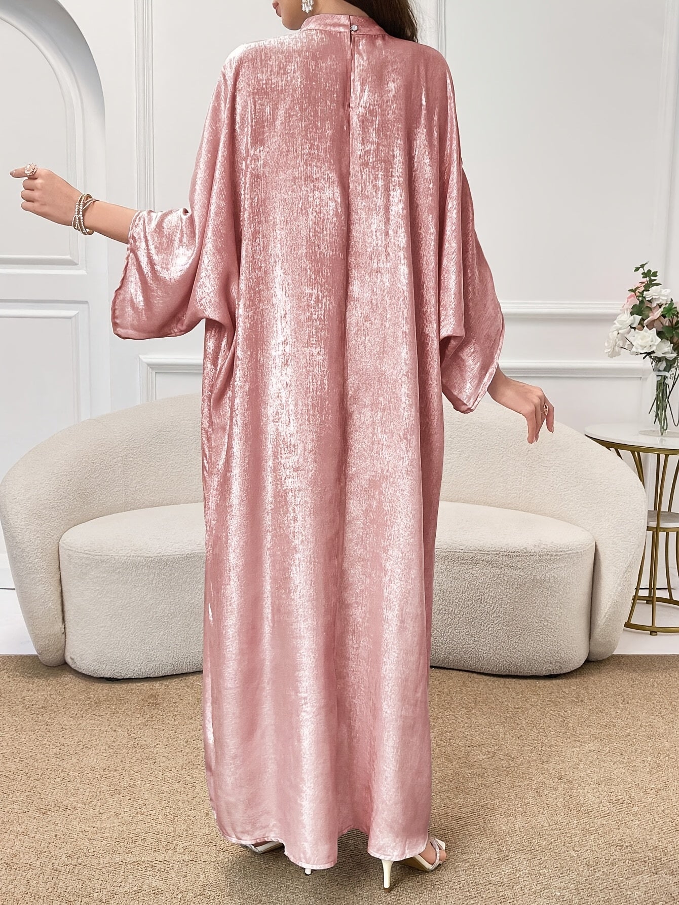 Solid Color Batwing Sleeve Long Dress