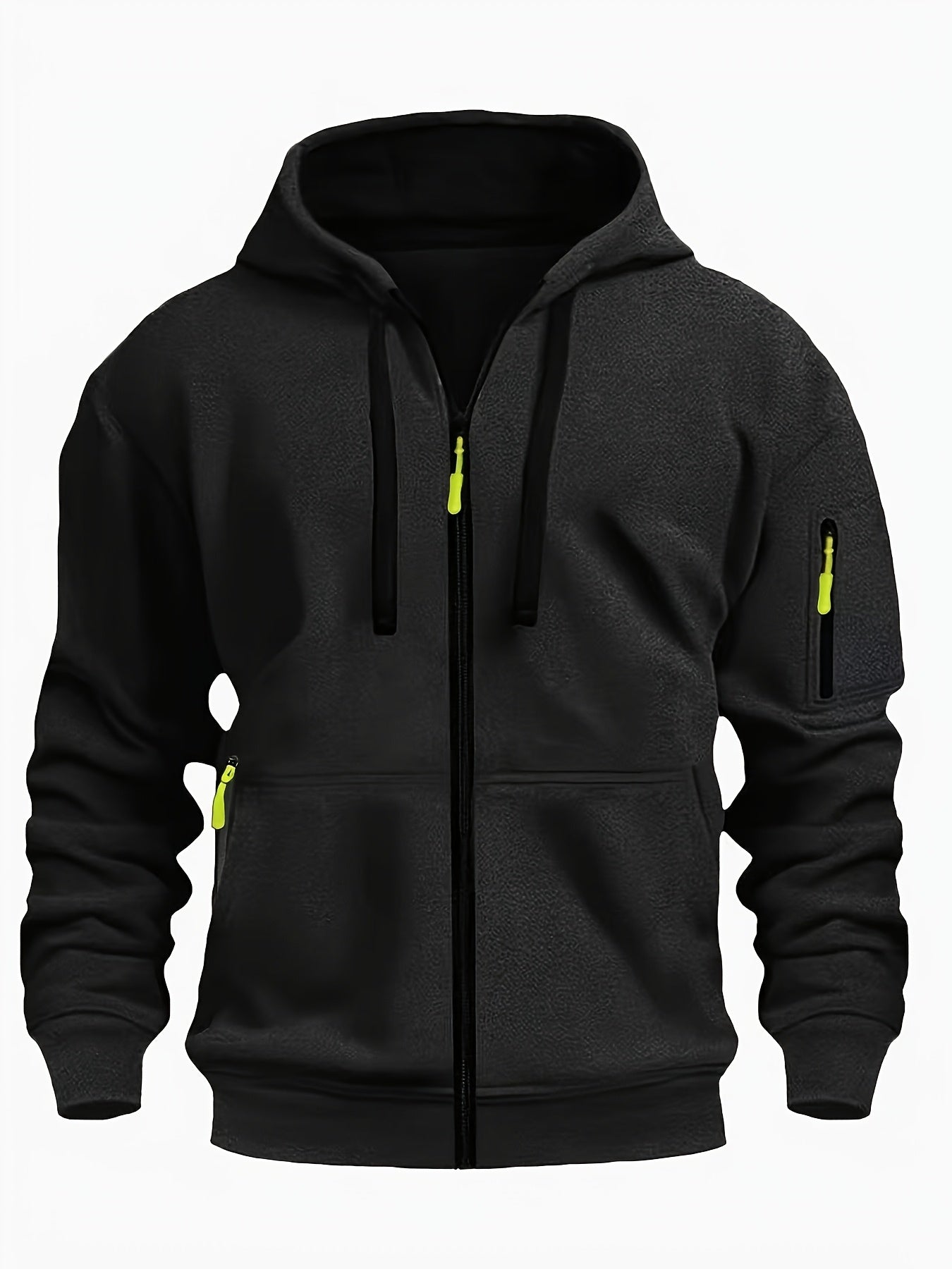 Men's Sporty Zip-Up Hoodie Jacket - Vibrant Orange with Black Zipper Accents, Polyester-Lined Comfort, Machine Washable Regular Fit for Autumn Winter Casual Outdoor Wear, Autumn Apparel