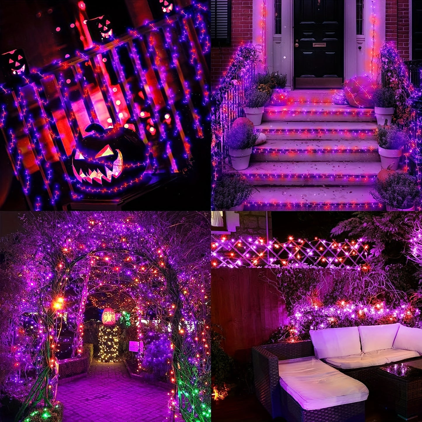1pc Vibrant Halloween LED String Lights - 300/200/100 LED, 8 Lighting Modes, Waterproof, Connectable, Plug-in, Indoor/Outdoor Mini Lights for Holiday Party Bedroom Decorations (Purple & Orange)