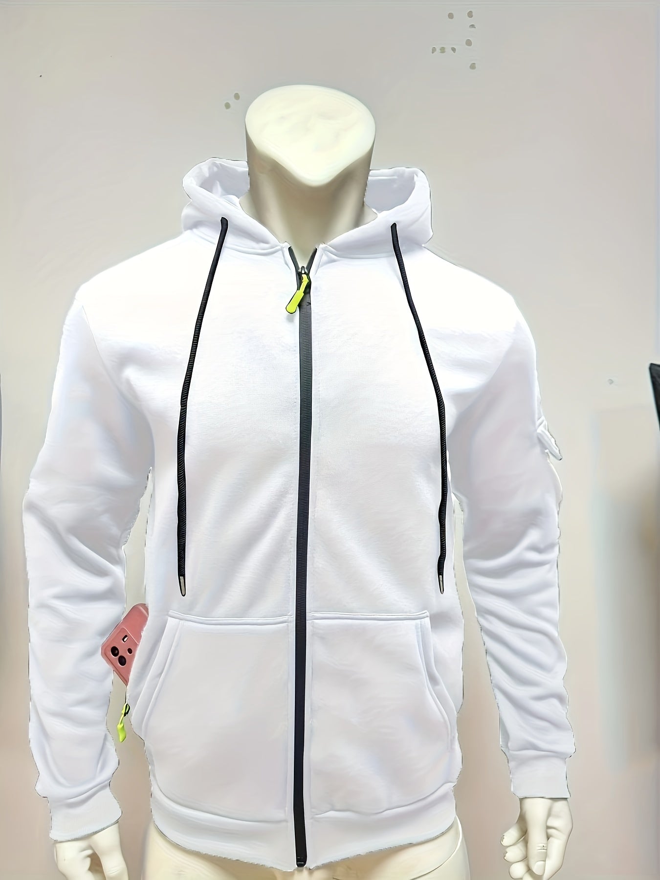 Men's Sporty Zip-Up Hoodie Jacket - Vibrant Orange with Black Zipper Accents, Polyester-Lined Comfort, Machine Washable Regular Fit for Autumn Winter Casual Outdoor Wear, Autumn Apparel