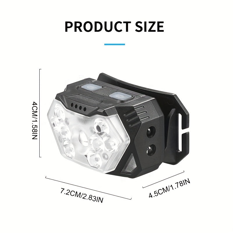 2pcs Super Bright 11000LUMEN Rechargeable Headlamp, Motion Sensor with 6 Lighting Modes for Outdoor Fishing & Camping, 9LED, White Red Light Flashlights