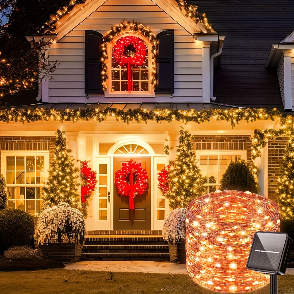 50/100/200/300LED Solar Copper Wire String Lights, Outdoor Lighting Fairy String Lights, 8 Lighting Modes Garden Lights For Lawn, Patio, Garden, Party, Wedding, Christmas Decoration 1pcs 275.59inch/472.44inch/866.14inch/1259.