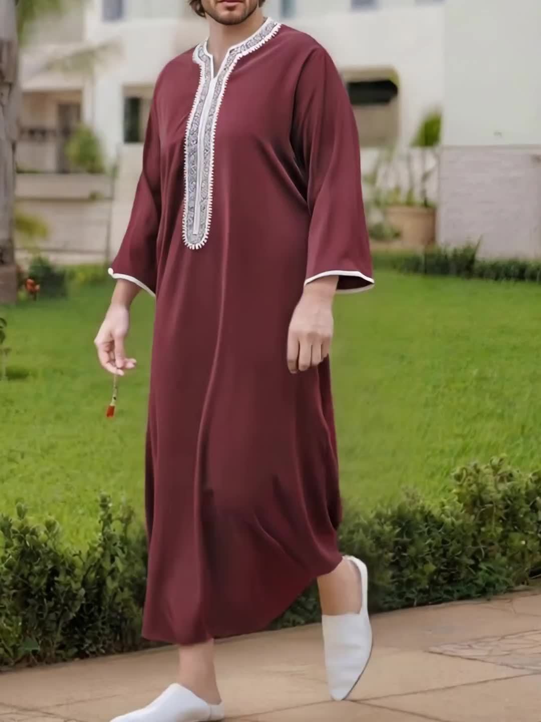 2024 New Middle Eastern Arabic Long-Sleeve Red Envelope Men's Muslim Robe