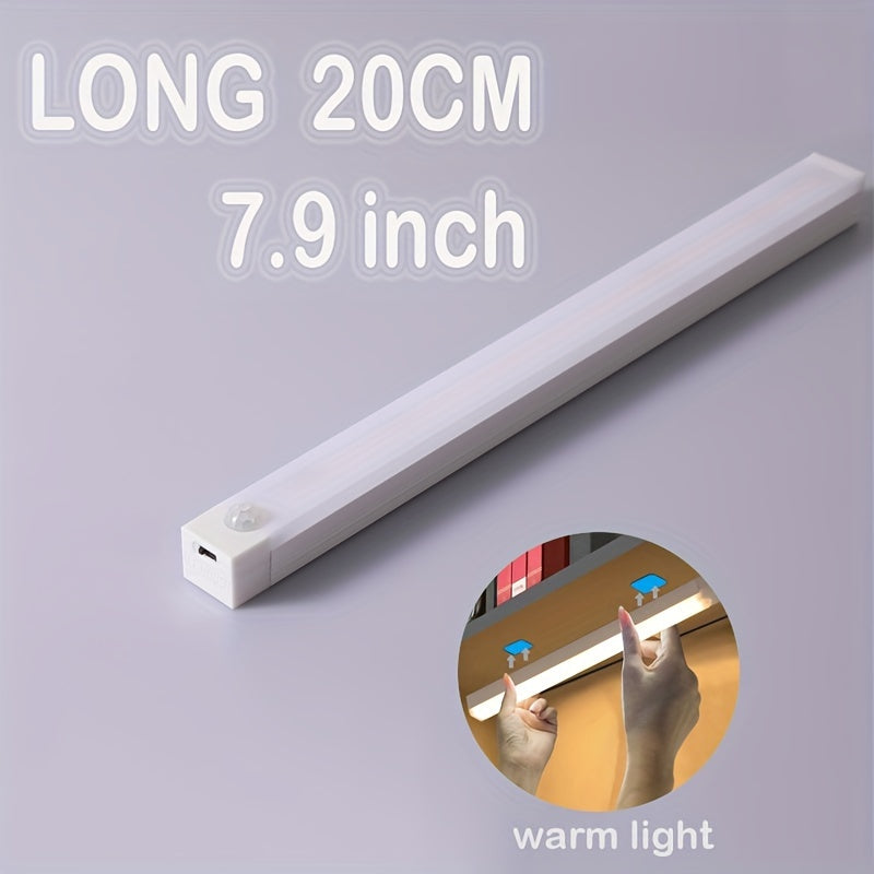 Smart Switch LED Light Human Motion Sensor Long Strip Wireless Magnetic Self-Adhesive Wardrobe Light with Charging Cabinet Light Bar for Countertop Closet Lighting, Rechargeable Kitchen Night Light Battery Powered Lamp for Wa