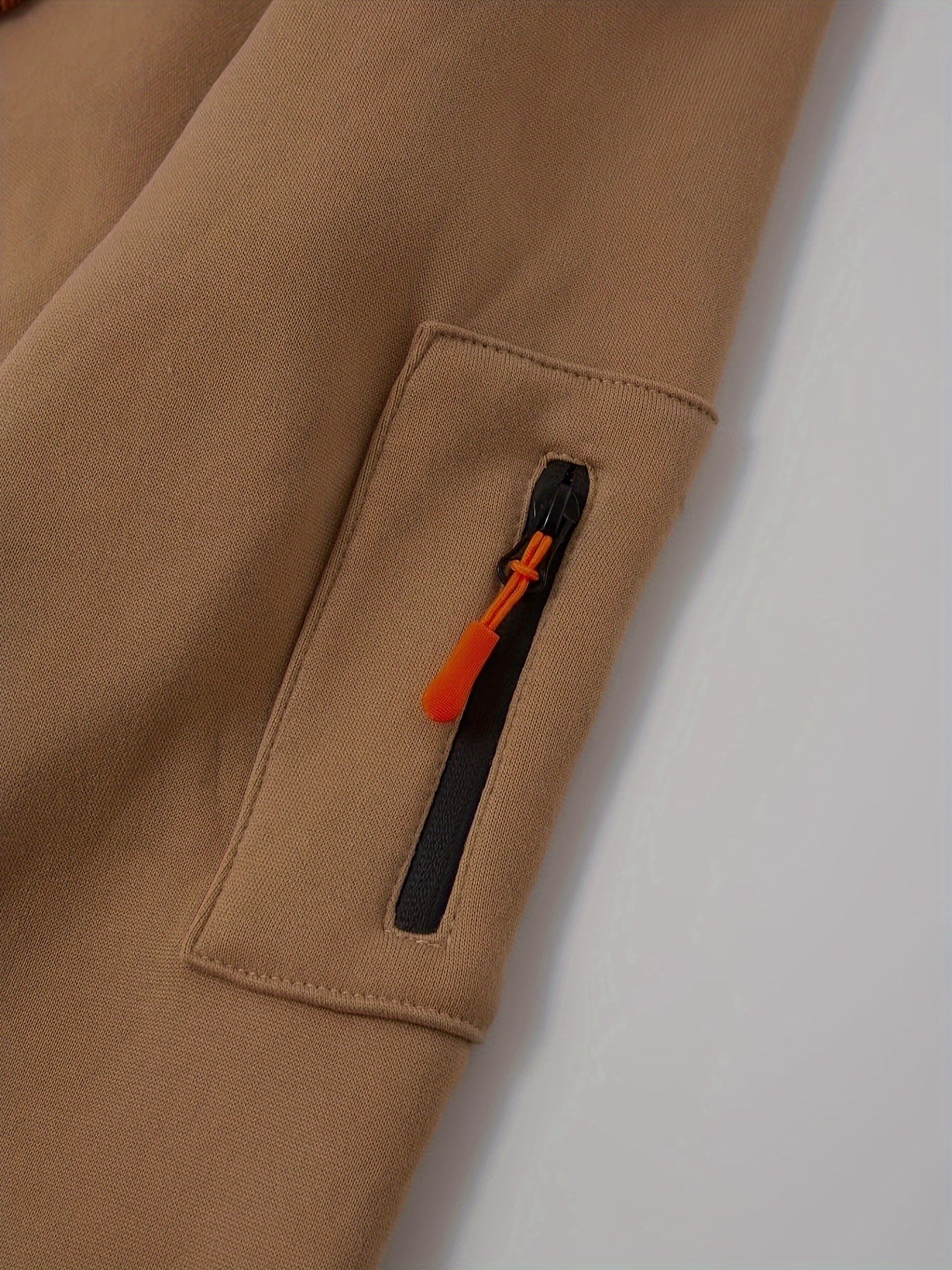Men's Sporty Zip-Up Hoodie Jacket - Vibrant Orange with Black Zipper Accents, Polyester-Lined Comfort, Machine Washable Regular Fit for Autumn Winter Casual Outdoor Wear, Autumn Apparel