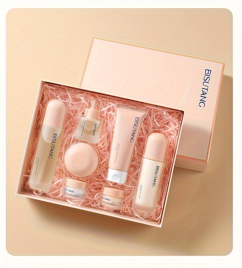 Bisutang Oat Peptide Vitality 7-Piece Skincare Set - Hypoallergenic Face Care Kit with Cleanser, Toner, Serum, Cream, Eye Cream: Nourishing Plant Squalane, Ideal Gift for Women for Mother's Day, Valentine's Day