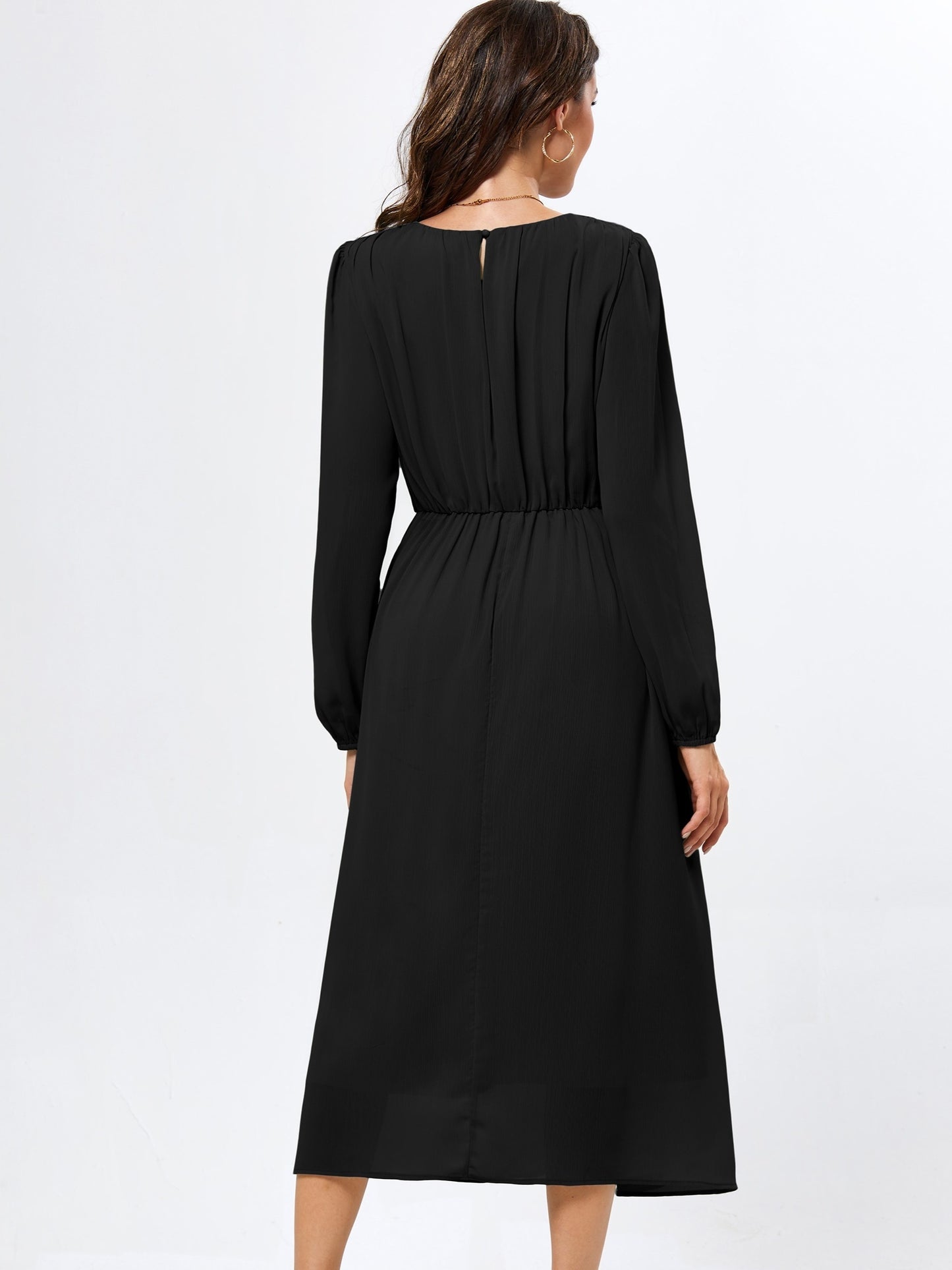 Womens Long Sleeve Wedding Guest Dresses Flowy Chiffon Ruffled A Line Midi Dresses 2024 Fall Casual Long Dress