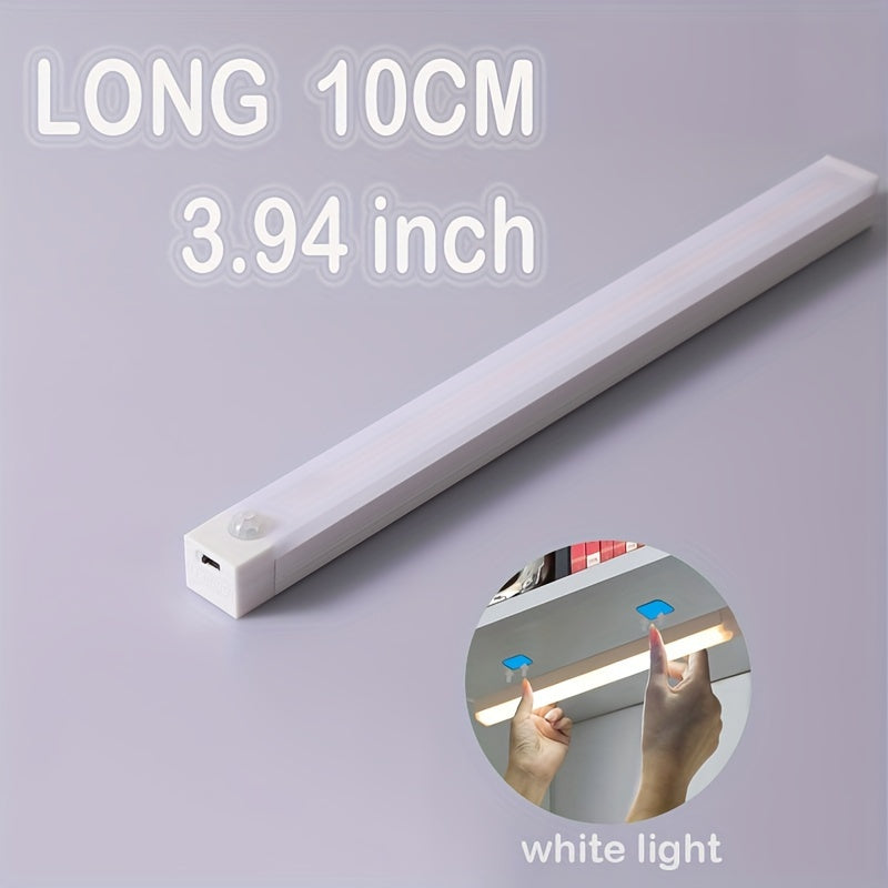 Smart Switch LED Light Human Motion Sensor Long Strip Wireless Magnetic Self-Adhesive Wardrobe Light with Charging Cabinet Light Bar for Countertop Closet Lighting, Rechargeable Kitchen Night Light Battery Powered Lamp for Wa