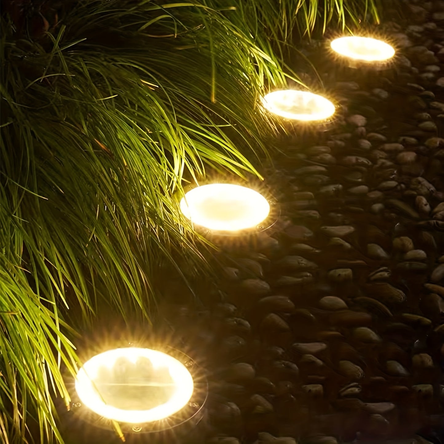 8 Pack LED Ground Spot Solar Lights, Outdoor Waterproof Landscape Lights, Solar Disk Lights, Waterproof Garden In-Ground Pathway Lights Landscape Lawn Lighting, Solar Energy Floor Lamp, 8 LED Solar Ground Lights, For Pathway