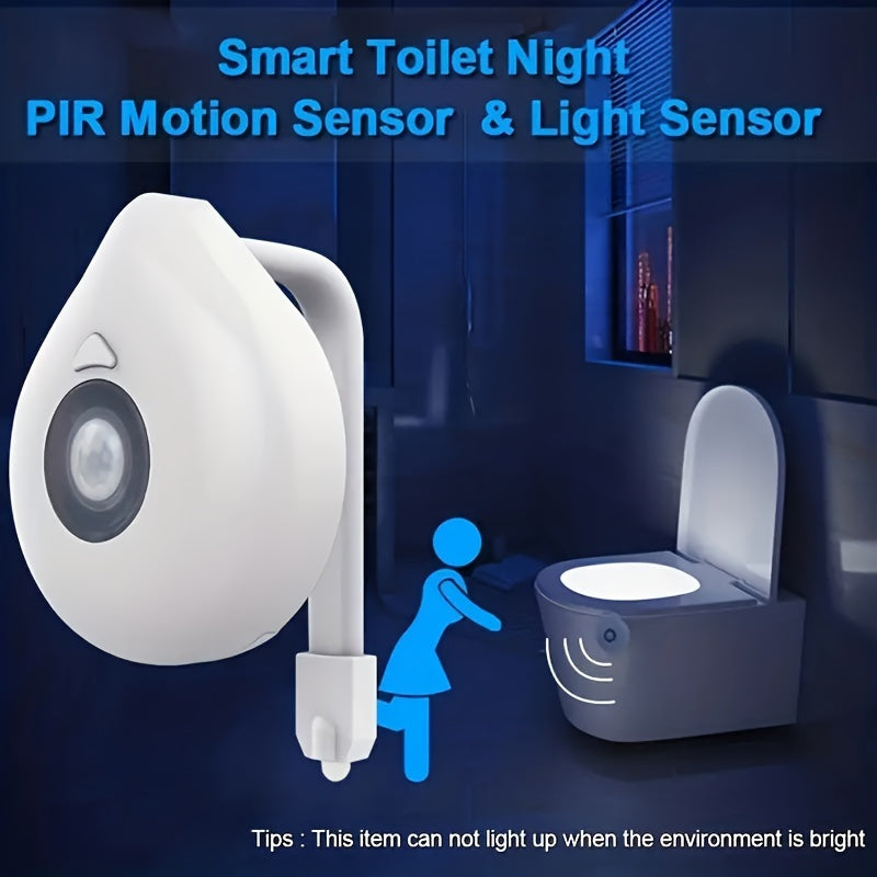 1pc Smart LED Toilet Night Light - PIR Motion Sensor, 16-Color RGB Washroom Accent, Human Body Induction, Hanging Bowl Lighting for Hotel & Home Bathrooms