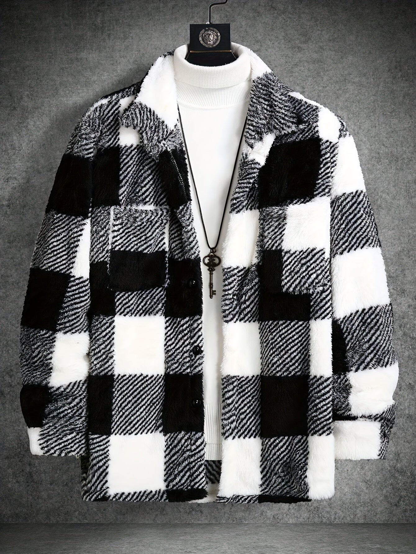Men's Cozy Plaid Fleece Jacket - Casual Button-Up with Lapel Collar, Long Sleeves for Winter Warmth