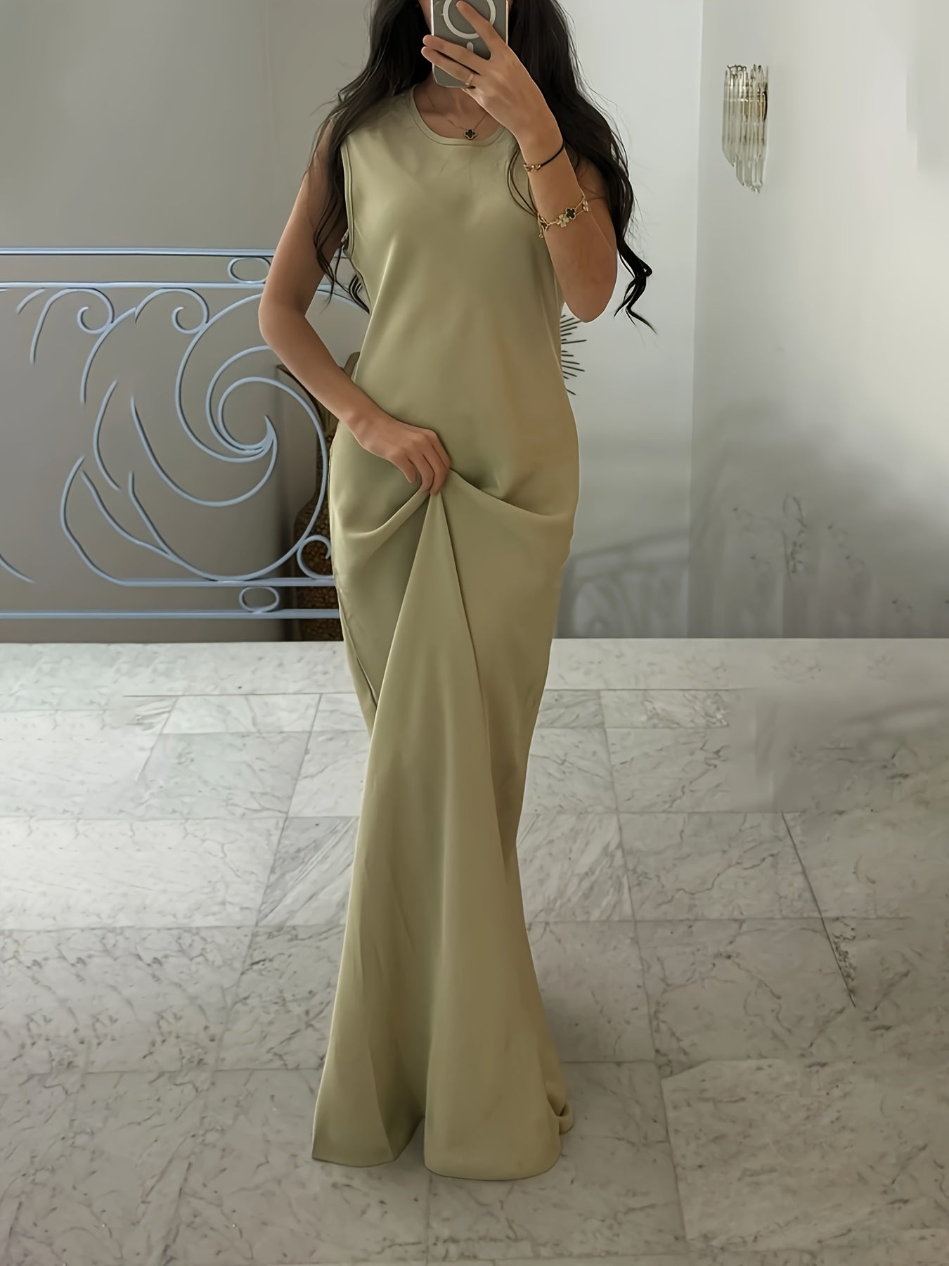 Chic Dress and Tie-Neck Cardigan Two-Piece Set
