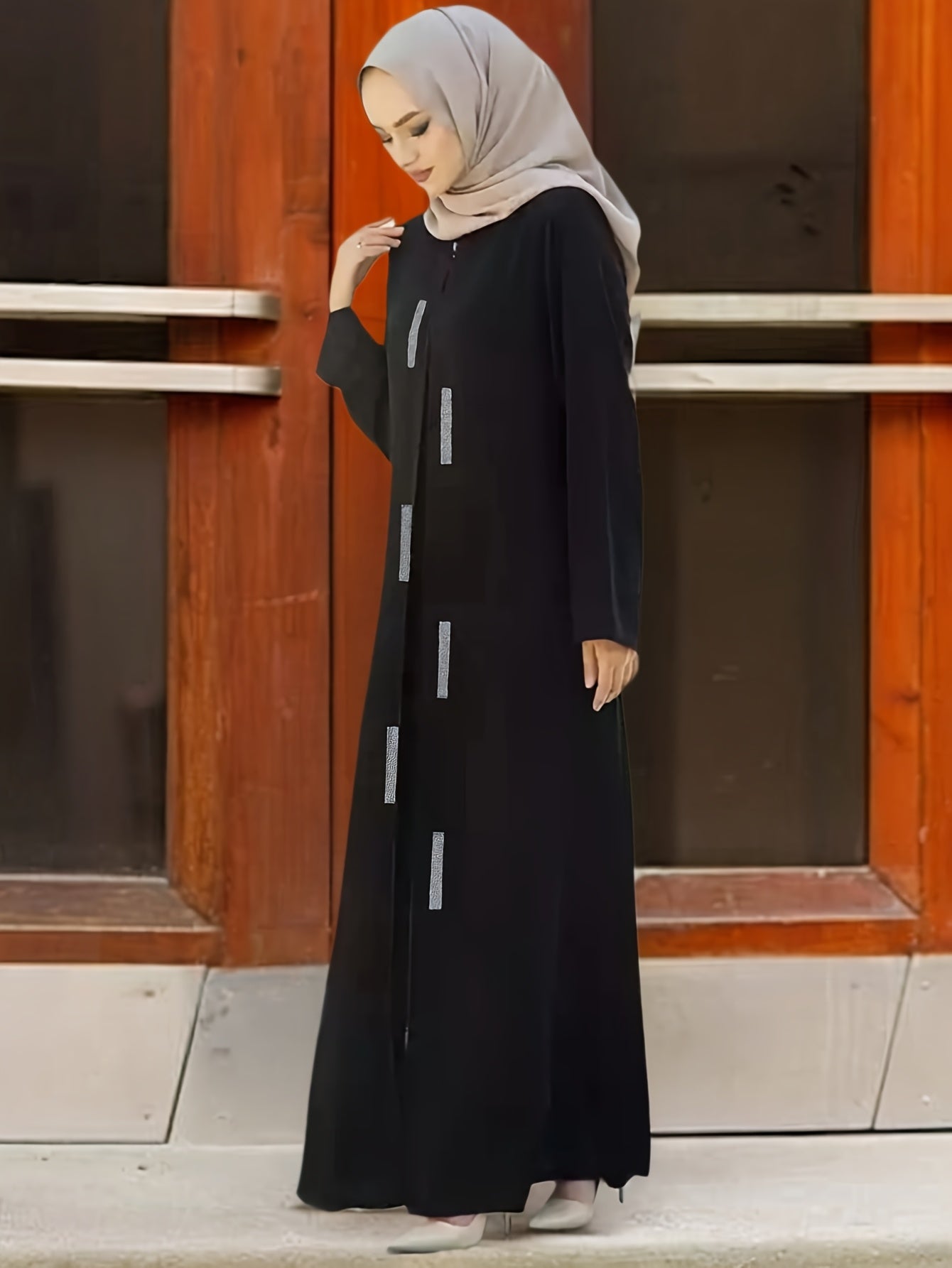Women's Islamic Jilbab - Full-Zip Long Robe Dress, Elegant Arabic Abaya, Loose Fit Formal & Everyday Muslim Women Clothing (Black/Other Solids) - Machine Washable, Muslim Clothes, Modest Apparel, Sequined Texture, Prayer Dres