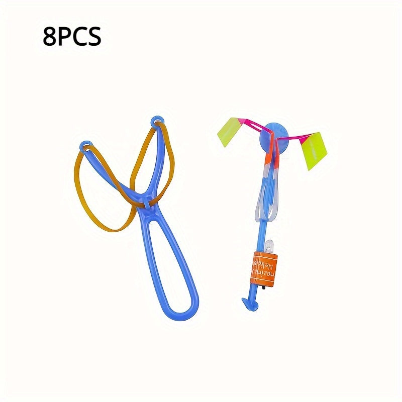 8pcs, Led Lighting Up Luminous Toy, Flying Slingshot, Flying Toys, Fast Catapult Luminous Toy, Glow In Dark Party Supplies, Party Favors, Holiday Gifts, Children Gifts, Outdoor Luminous Toys