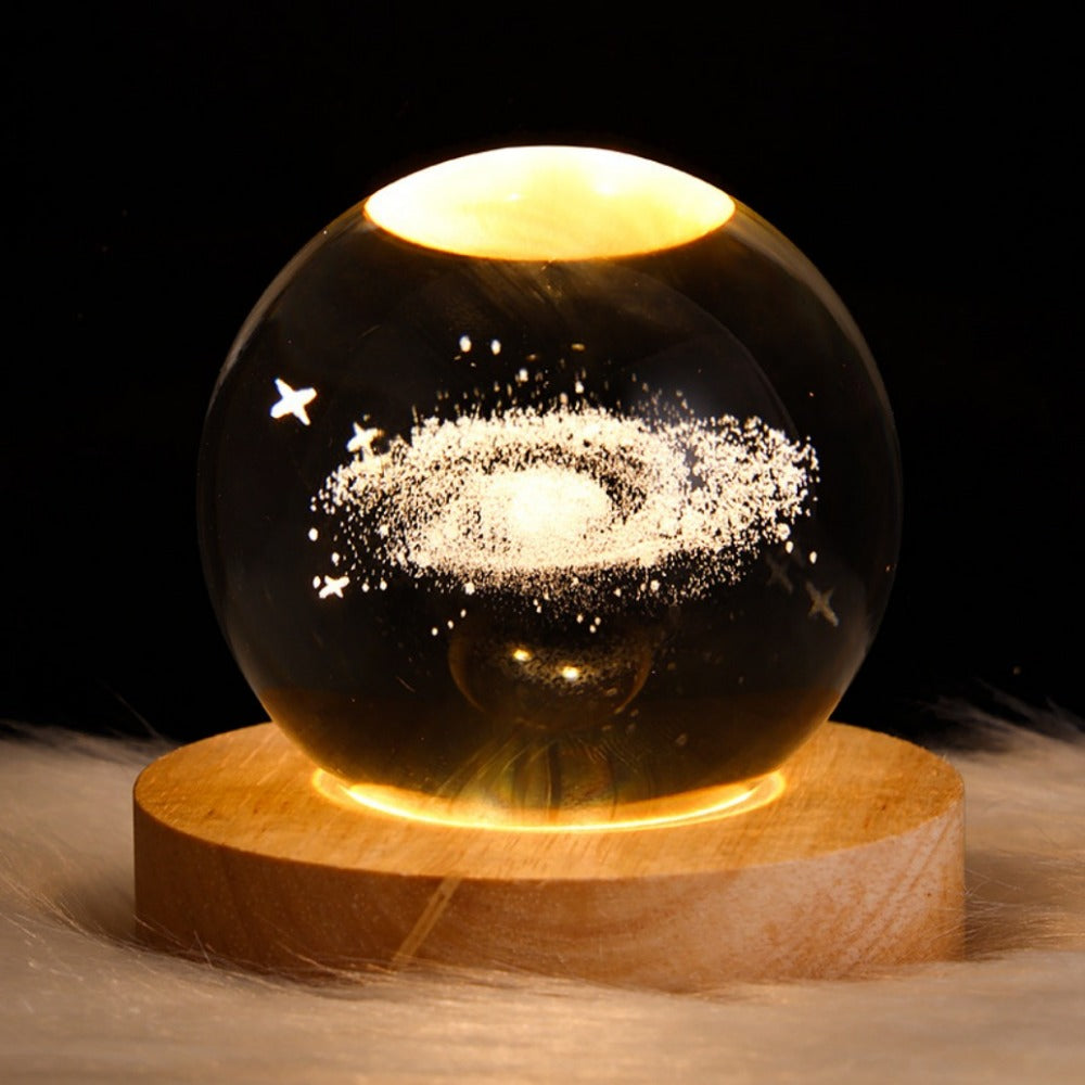 1pc 3D Crystal Ball Night Light - Planet Series USB Plug-in Wooden Base for Bedroom, Office Decoration, and Gift Giving - Unique LED Lighting, Ambience Enhancement, and School Season Party Favor