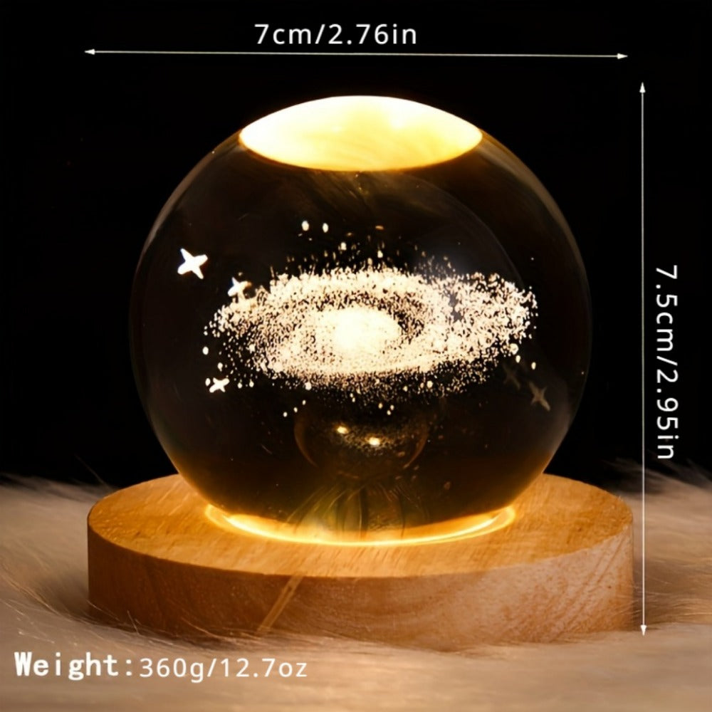 1pc 3D Crystal Ball Night Light - Planet Series USB Plug-in Wooden Base for Bedroom, Office Decoration, and Gift Giving - Unique LED Lighting, Ambience Enhancement, and School Season Party Favor