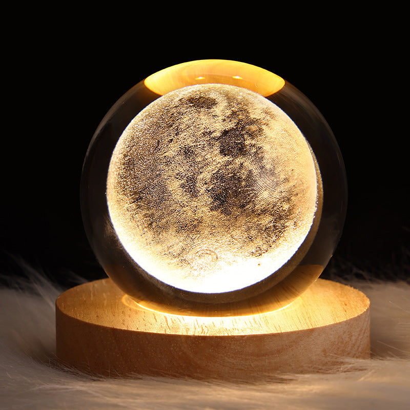 1pc 3D Crystal Ball Night Light - Planet Series USB Plug-in Wooden Base for Bedroom, Office Decoration, and Gift Giving - Unique LED Lighting, Ambience Enhancement, and School Season Party Favor