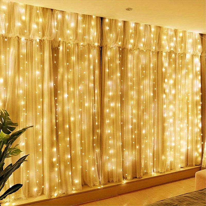1pc 600LED 6m*3m/19.6ft*9.8ft USB Curtain String Lights, Christmas Garland Fairy Light Festoon Remote Control Led Light Wedding Home Bedroom Decoration Lighting, Easter Decoration, New Year's Day, Ramadan Decoration, Valentin