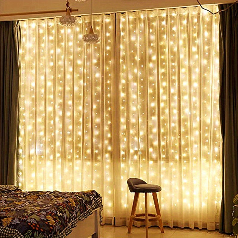 1pc 600LED 6m*3m/19.6ft*9.8ft USB Curtain String Lights, Christmas Garland Fairy Light Festoon Remote Control Led Light Wedding Home Bedroom Decoration Lighting, Easter Decoration, New Year's Day, Ramadan Decoration, Valentin