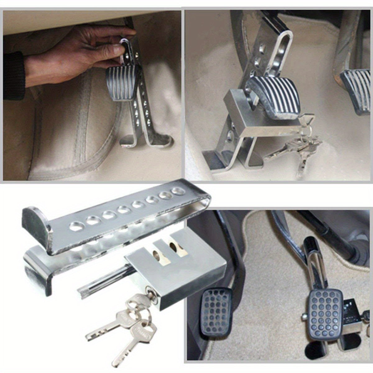 Car Brake Pedal Lock Security Protection Safety Tool, Stainless Steel Car Anti-Theft Brake Clutch Lock, Automobile Hidden Brake Throttle Pedal Lock with 3 Keys