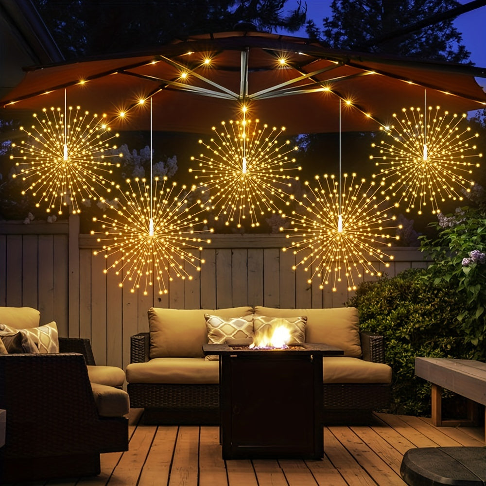 5pcs 450LED Solar Starburst Lanterns with Remote Timer - 8 Modes, Adjustable Brightness, Fairy Lights for Yard, Party Tents, Christmas, and More - Pure Copper Wire, 1200mAh Lithium Battery, Outdoor Lighting | Starburst Design