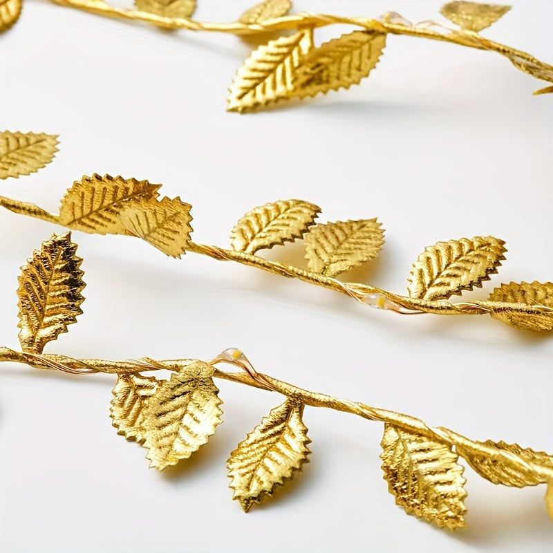 1pc Golden Leaf Wrap Copper Wire LED Decorative String Lights - Indoor Home Decor, Bedroom, Wedding, Christmas Holiday Decoration, 1/2/3M Long, Copper Wire, LED Lights, String Lights, Home Decorative Lighting