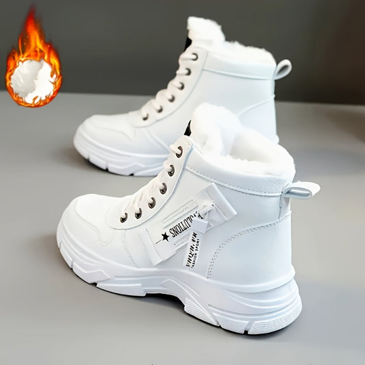 Women'S High-Top Winter Boots with Thick Cushioned PVC Sole, Faux Cover Upper & Plush Lined Interior - Lace-Up Outdoor Sneakers for Casual, Running, and Streetwear, Winter Boots