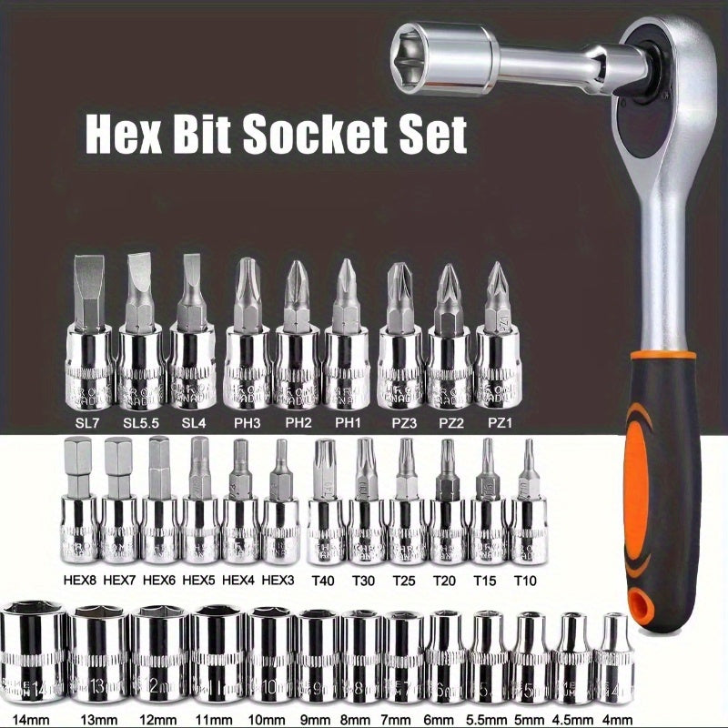 46-piece automobile maintenance tool kit, 1/4 inch drive socket ratchet wrench kit, combined tool kit bicycle automobile maintenance tool.