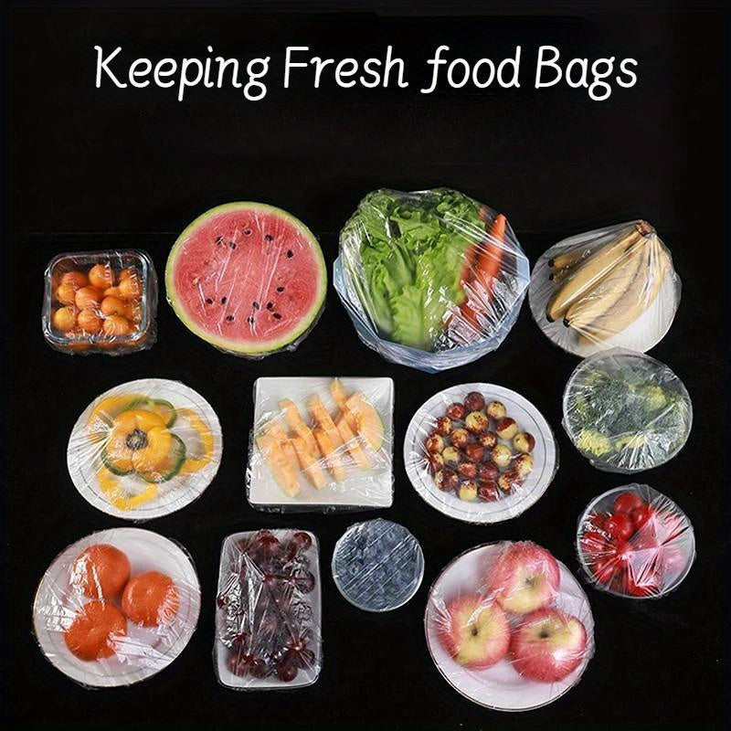 300pcs Elastic Plastic Food Wrap Covers – Reusable Stretch-to-Fit Food Preservation Bags for Bowls, Produce, and Fruits – Versatile Kitchen Storage Solution, BPA-Free Clear Plastic, Keep Fresh Accessories for Home Use