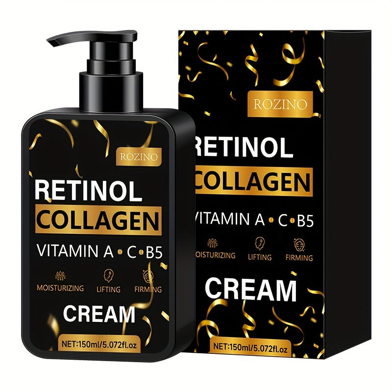 ROZINO Retinol Collagen Face Cream 5.07oz - Vitamin A, C, B5 Enriched, Hydrating & Firming Moisturizer for All Skin Types, Hypoallergenic, Reduces Fine Lines & Wrinkles, Reveals Youthful Radiance