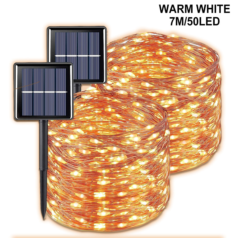 50/100/200/300LED Solar Copper Wire String Lights, Outdoor Lighting Fairy String Lights, 8 Lighting Modes Garden Lights For Lawn, Patio, Garden, Party, Wedding, Christmas Decoration 1pcs 275.59inch/472.44inch/866.14inch/1259.