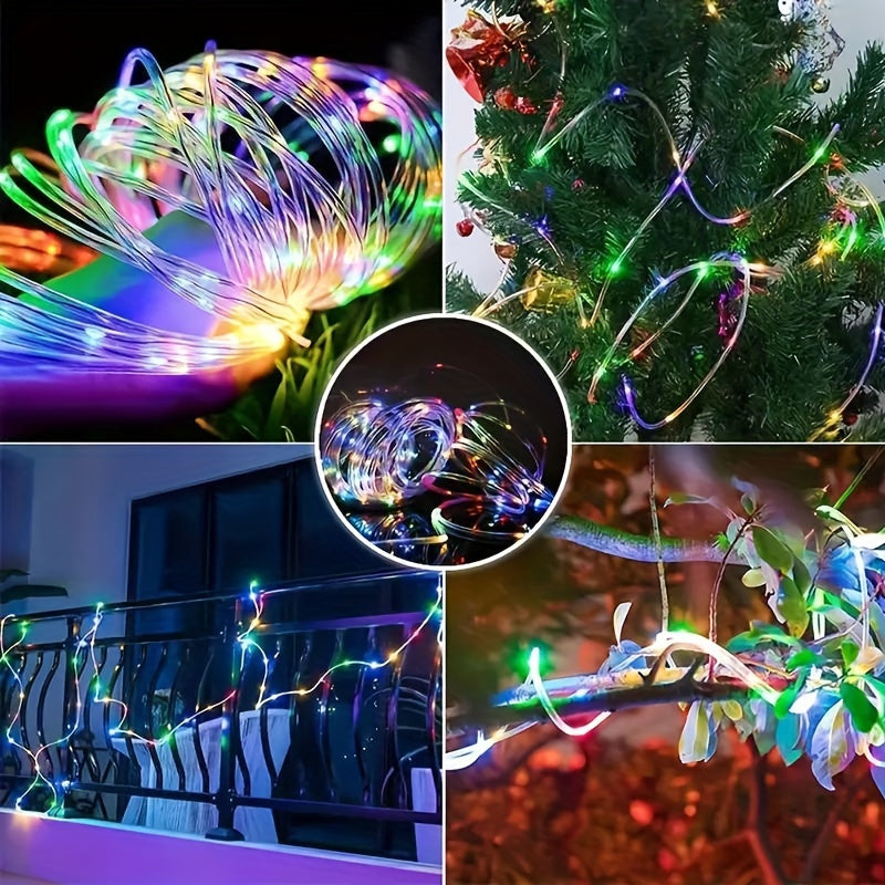 1 Pack Solar Tube String Lights, 8 Modes Outdoor LED Copper Wire Lights, For Garden Decor Lamp, Outdoor LED Copper Fairy String Tube Lights For Party Garden Yard Home Wedding Christmas Halloween Holiday Decoration Lighting