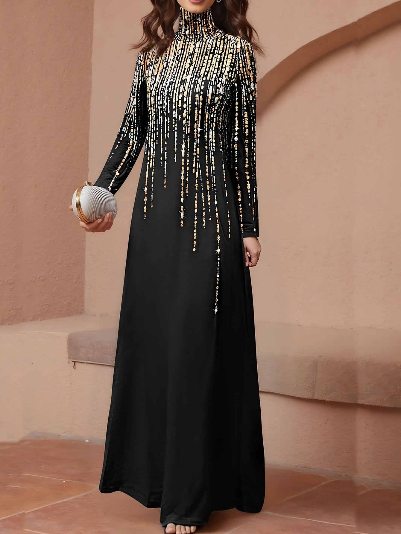 Women'S Elegant Islamic Abaya Dress - Long Muslim Robe with Golden Bead Accents, Black Formal & Casual Islamic Gown for Everyday, Weddings, Travel - Modest Muslim Clothing, Muslim Dress, Vacation Outfit, High Collar Design, M