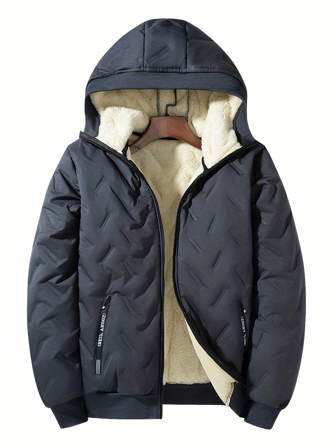 Men'S Heavy-Duty Winter Jacket - Thermal Insulated Cold Weather Coat with Full-Zip Closure, Hooded Collar, Polyester Lining - Black Outerwear for Business, Casual, Outdoor - Easy-Care Non-Stretch Fabric - Fall/Winter Jacket f