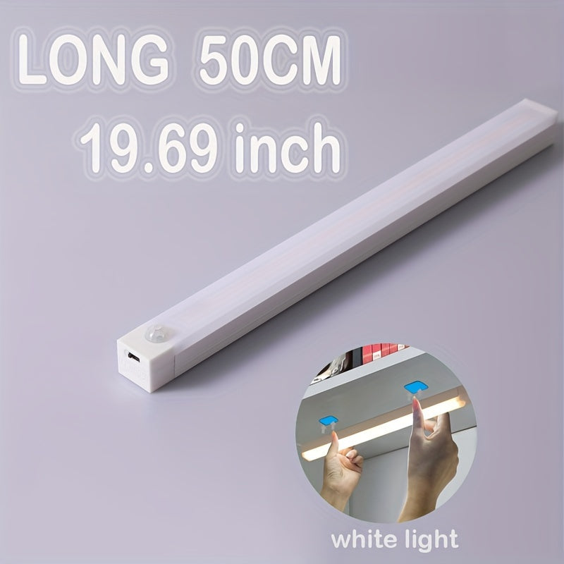 Smart Switch LED Light Human Motion Sensor Long Strip Wireless Magnetic Self-Adhesive Wardrobe Light with Charging Cabinet Light Bar for Countertop Closet Lighting, Rechargeable Kitchen Night Light Battery Powered Lamp for Wa