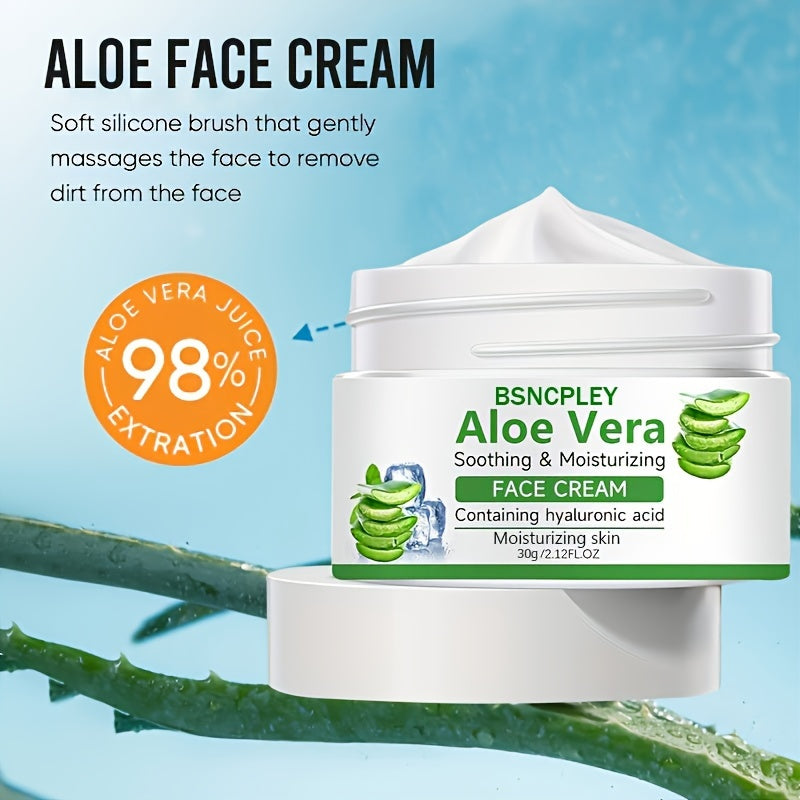 Aloe Vera Soothing Face Cream, 30g/1.06 Fl.Oz, Hydrating Facial Moisturizer With Hyaluronic Acid, Nourishing Skin Care For Dry Skin, Enhanced Skin Texture & Elasticity, Suitable For All Skin Types With Plant Squalane