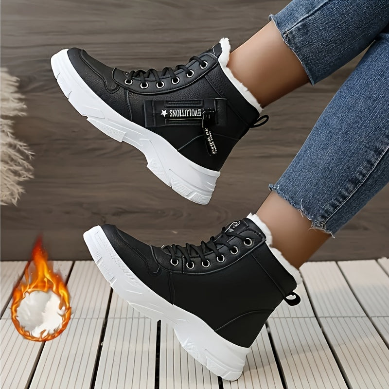 Women'S High-Top Winter Boots with Thick Cushioned PVC Sole, Faux Cover Upper & Plush Lined Interior - Lace-Up Outdoor Sneakers for Casual, Running, and Streetwear, Winter Boots