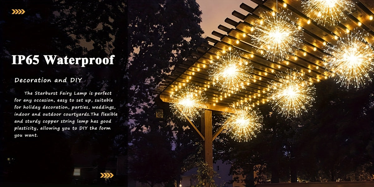 5pcs 450LED Solar Starburst Lanterns with Remote Timer - 8 Modes, Adjustable Brightness, Fairy Lights for Yard, Party Tents, Christmas, and More - Pure Copper Wire, 1200mAh Lithium Battery, Outdoor Lighting | Starburst Design