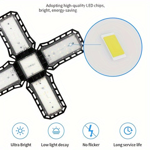 LED Garage Light Bulbs, 10000LM Super Bright Garage Lighting LED Shop Light With Adjustable Panels, E26/E27 Screw Socket Deformable Led Garage Ceiling Light Fixture For Warehouse, Corridor, Stadium