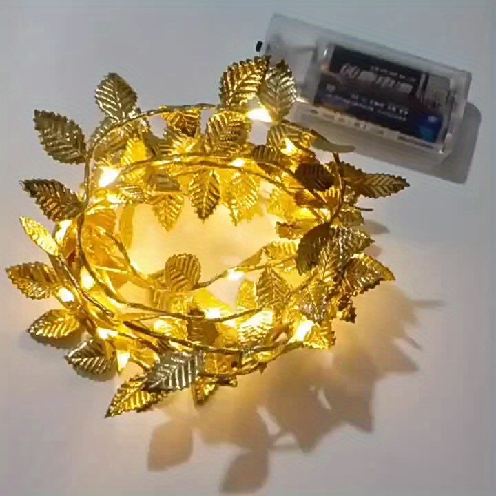1pc Golden Leaf Wrap Copper Wire LED Decorative String Lights - Indoor Home Decor, Bedroom, Wedding, Christmas Holiday Decoration, 1/2/3M Long, Copper Wire, LED Lights, String Lights, Home Decorative Lighting