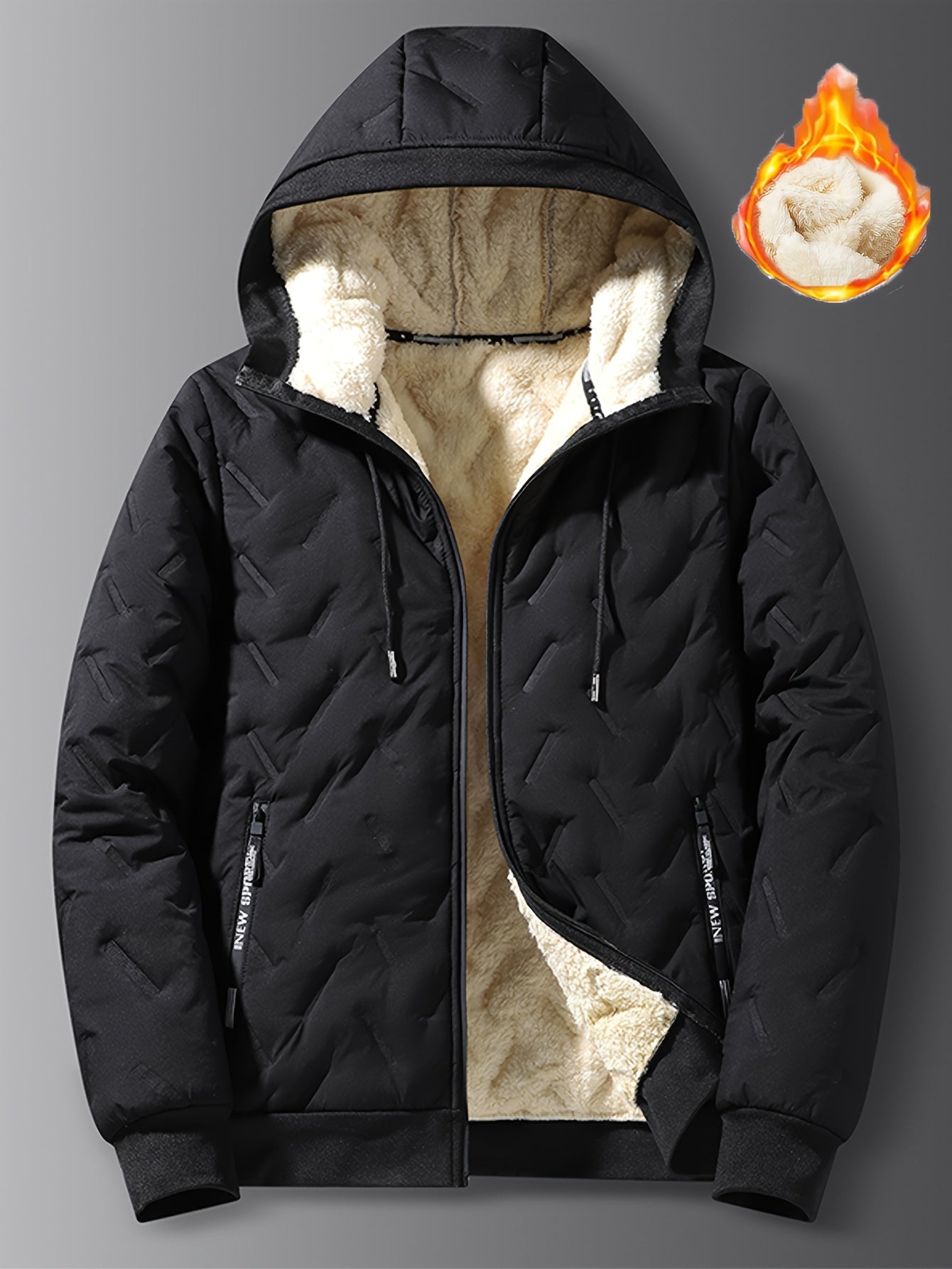 Two-Tone! 1pc Men's Autumn/Winter Thickened Hooded Jacket, Essential Winter Coat with Fleece Lining – Windproof & Warm Casual Workwear for Daily Outings, Commuting, Outdoor Activities, and Sports