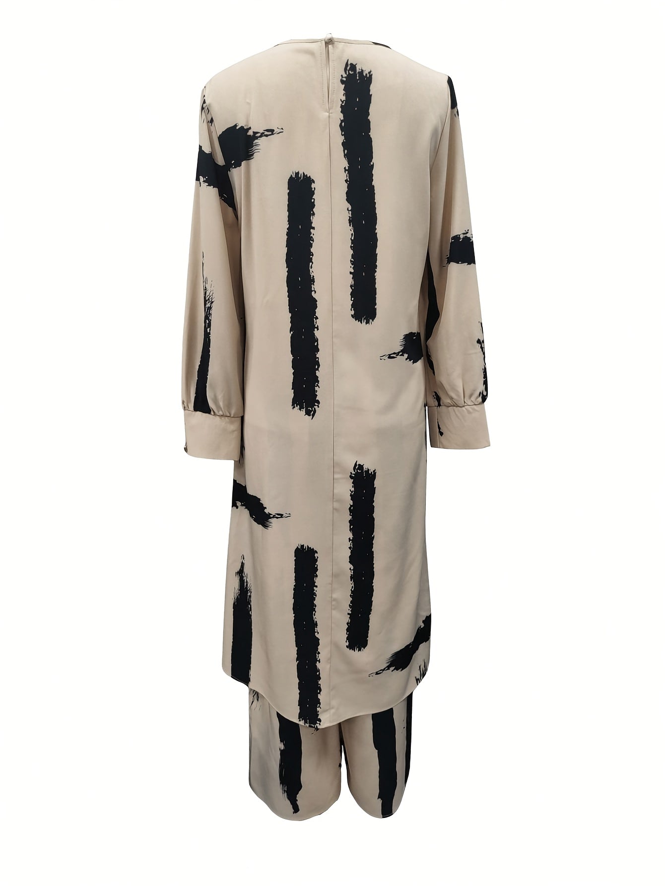 Ramadan Women'S Solid Color Button Design Long Sleeve Top and Pants Set, Arabic Style, Polyester, with Faux Button Detail, for All Seasons