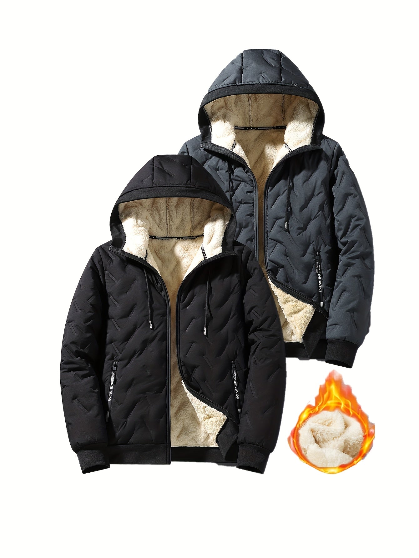 Two-Tone! 1pc Men's Autumn/Winter Thickened Hooded Jacket, Essential Winter Coat with Fleece Lining – Windproof & Warm Casual Workwear for Daily Outings, Commuting, Outdoor Activities, and Sports