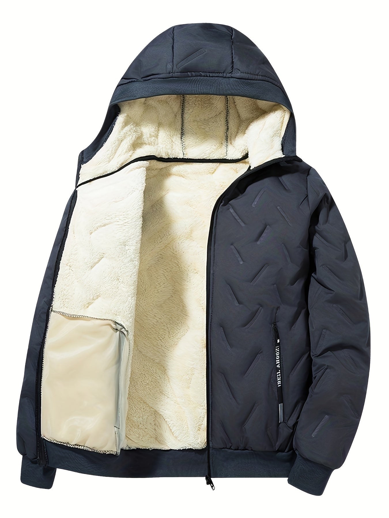 Men'S Heavy-Duty Winter Jacket - Thermal Insulated Cold Weather Coat with Full-Zip Closure, Hooded Collar, Polyester Lining - Black Outerwear for Business, Casual, Outdoor - Easy-Care Non-Stretch Fabric - Fall/Winter Jacket f