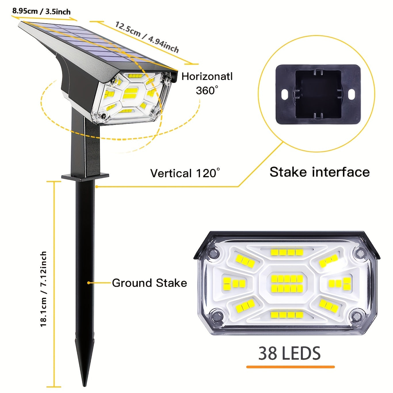 2-Pack 38LED Solar Spotlights - Brighten Your Yard - Waterproof, Auto On/Off - Ideal for Christmas, Garden, Pool, Patio - Durable & Energy-Saving Landscape Lighting