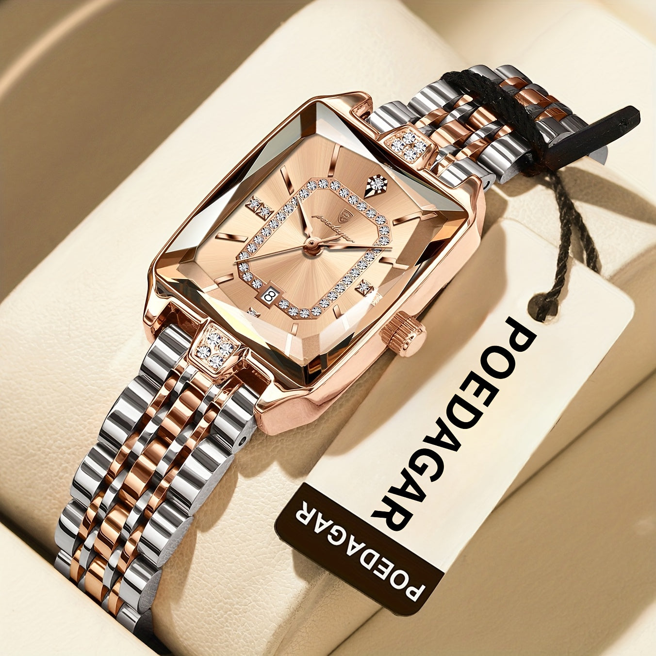 POEDAGAR Minimalist Luxury Women'S Watch - Elegant Stainless Steel Quartz Movement, 30m Waterproof, Date Display, Rectangular Dial for Daily Use & Gift Giving, Casual Chic Style, Quartz Watch, Sophisticated Timepiece