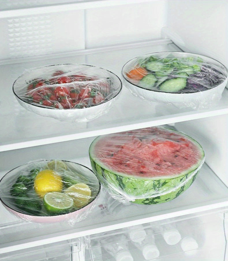 300pcs Elastic Plastic Food Wrap Covers – Reusable Stretch-to-Fit Food Preservation Bags for Bowls, Produce, and Fruits – Versatile Kitchen Storage Solution, BPA-Free Clear Plastic, Keep Fresh Accessories for Home Use