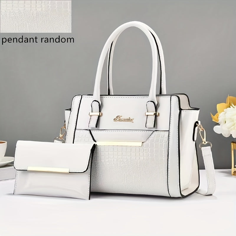 Set Women's Handbags, Elegant Vintage PU Leather Tote With Lizard & Octopus Embossing, Large Capacity Shoulder Bag For Daily & Office Use